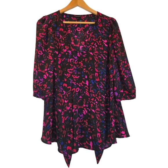 Torrid Womens Plus Leopard Print Georgette Bright Tie-Front Peplum Blouse Large - Picture 1 of 9